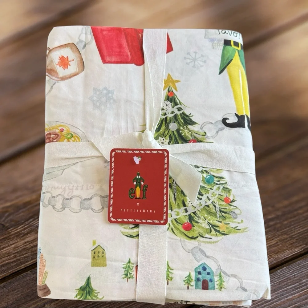 POTTERY BARN Buddy the Elf Christmas sheet set•new•king